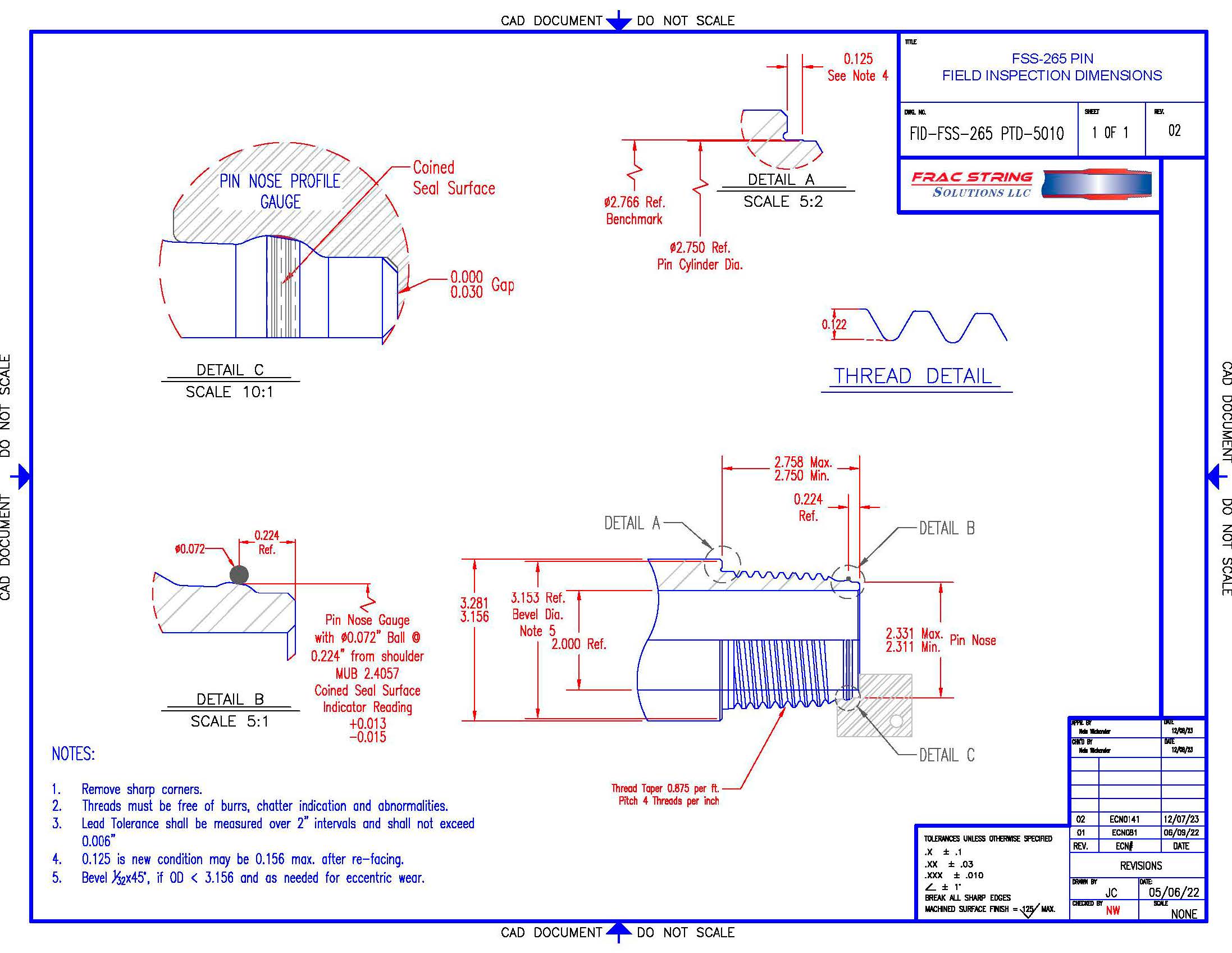 Field Inspection Drawing, FSS-265® Pin